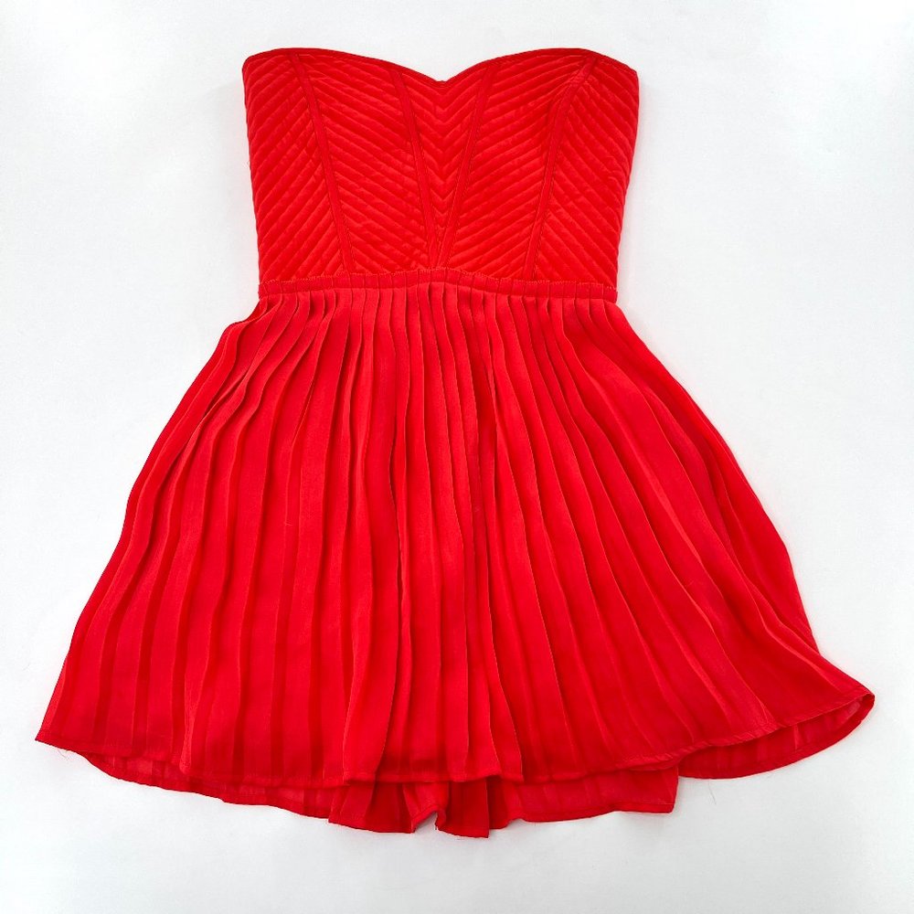 Parker Womens Medium Coral Skater Dress Sweetheart Neck Quilted Silk Pleated